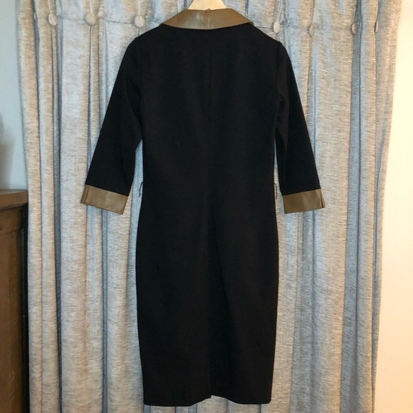 Doncaster Collection Black Collared Faux Wrap Dress with Leather Trim Size 2 - Picture 9 of 12